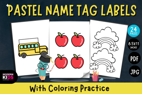 Pastel Name Tag Labels with Coloring Page