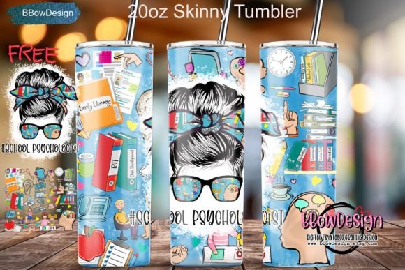 School Psychologist 20oz Skinny Tumbler PNG Design: A Creative, Practical Resource for Educators and Makers